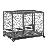 PawHut Heavy Duty Dog Cage Metal Kennel and Crate Dog Playpen with Lockable Wheels, Slide-out Tray, Food Bowl and Double Doors