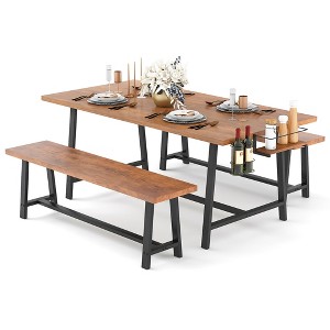 Tangkula 3 PCS Home Dining Table Set for 5-7 w/ 2-Bottle Wine Rack Condiment Holder - 1 of 4
