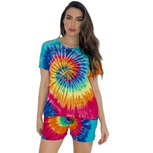 Just Love Womens Tie Dye Rainbow Shorts Set  Vibrant, Comfy Short Sleeve Sleepwear - 1 of 3