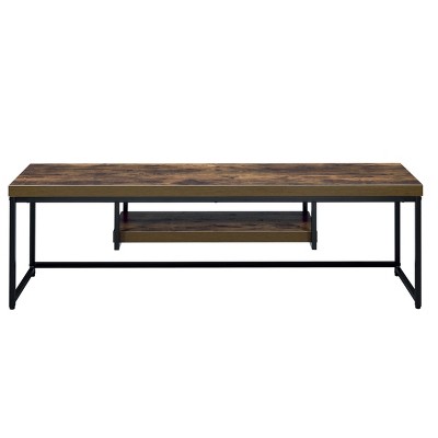 Syemin TV Stands and Consoles Unique Weathered Oak Black 1 Shelf TV Stand Fits Industrial Rustic Rooms Trendy Look, Brown, 62.4"*18.3"*4.33"