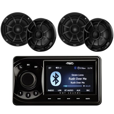 Wet Sounds WS-MC-1 4 Zone BT Marine Media Center + 2 Pairs RECON 6-BG Speakers