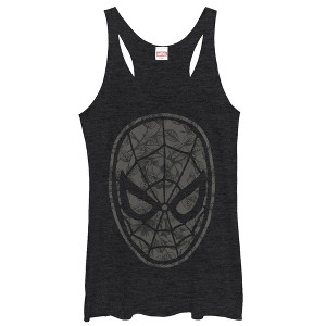 Women's Marvel Spider-Man Gray Grayscale Floral Print Racerback Tank Top - 1 of 3