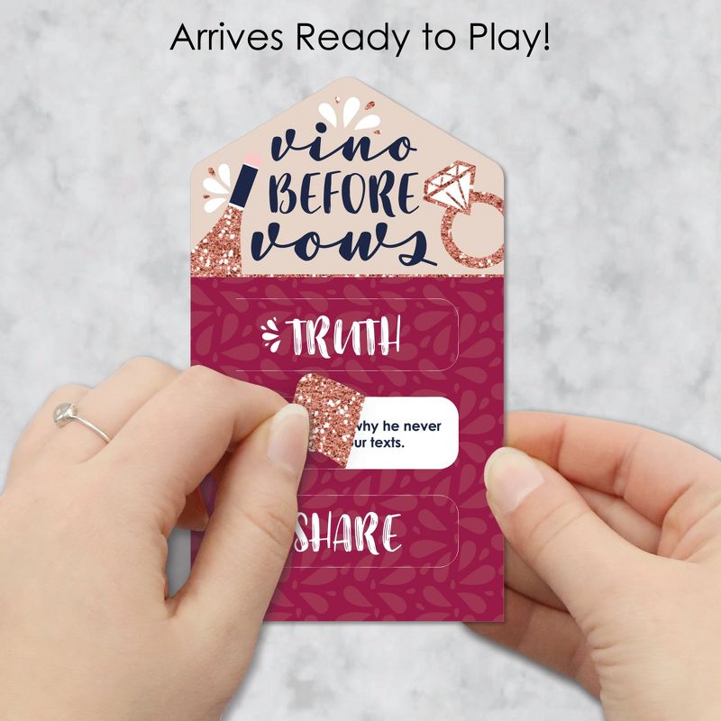 Big Dot of Happiness Vino Before Vows - Winery Bridal Shower or Bachelorette Party Game Pickle Cards - Truth, Dare, Share Pull Tabs - Set of 12, 2 of 6