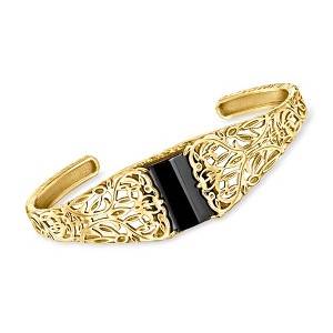 Ross-Simons Onyx Filigree Cuff Bracelet in 18kt Gold Over Sterling - 1 of 4