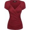Zeagoo Women's Cross-Front V Neck Ruched Short Sleeve Blouses Shirts Tops - 3 of 3