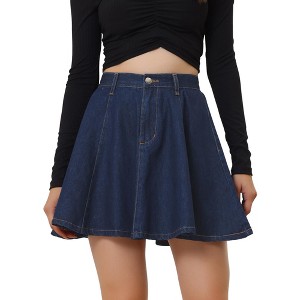 INSPIRE CHIC Women's Vintage Summer High Waist with Belt A-Line Mini Jean Skirts - 1 of 4