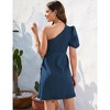 Womens One Shoulder Shirred Mini Dress Wedding Guest Dress One Sleeve Belted Dress with Ruffled Trim for Summer 2024 - 2 of 4