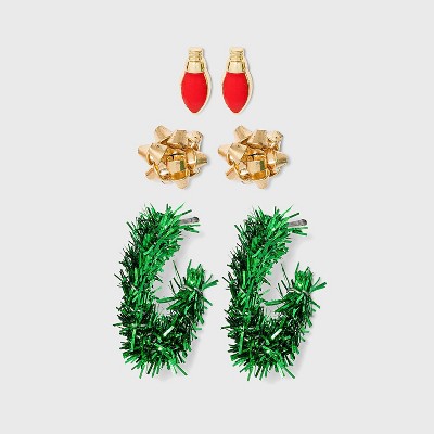 Girls' 3pk Holiday Hoop Earrings - art class™