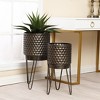 LuxenHome Set of 2 Brown Honeycomb Metal Cachepot Planters with Brown Metal Stands - 4 of 4