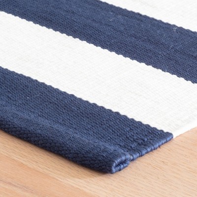 Denim & White Striped Synthetic 5' x 8' Indoor/Outdoor Rug