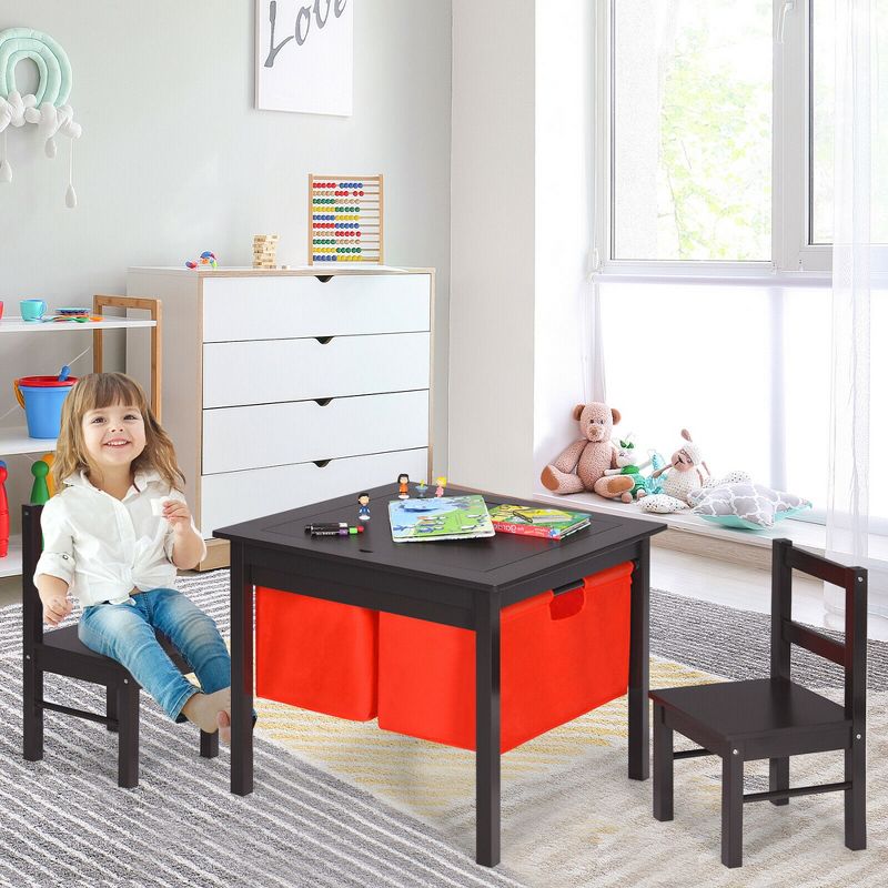 Costway 2-in-1 Kids Activity Table & 2 Chairs Set w/Storage Building Block Table, 4 of 11