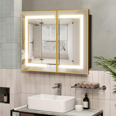 Lighted Medicine Cabinet with Mirror Wall Mounted Bathroom Mirror with Storage