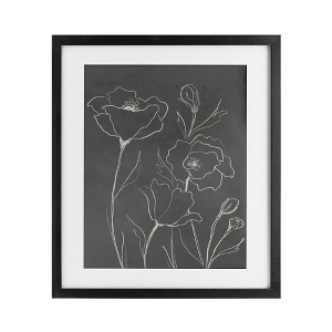 Stupell Industries Gray Poppies Outline Framed Print Under Glass - 1 of 4