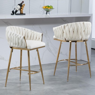 Beige Counter Height Bar Stools Velvet Kitchen Island Counter Bar Stools