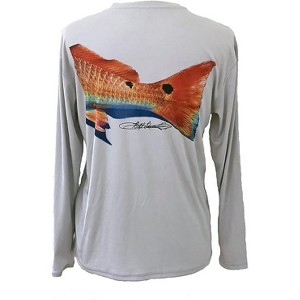 BeAFish Performance Fishing Shirt, Sun Protection and Moisture Wicking Technology, UPF 25 - Gray Redfish Tail - 1 of 4
