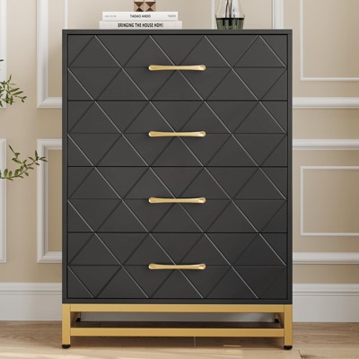 4 Drawer Dresser for Bedroom, Modern Black 4 Chest of Drawers Nightstand with Metal Handles and Support for Living Room, Nursery, Entryway, Closet
