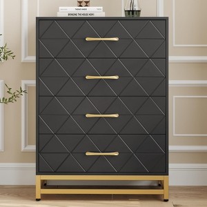 4 Drawer Dresser for Bedroom, Modern Black 4 Chest of Drawers Nightstand with Metal Handles and Support for Living Room, Nursery, Entryway, Closet - 1 of 4