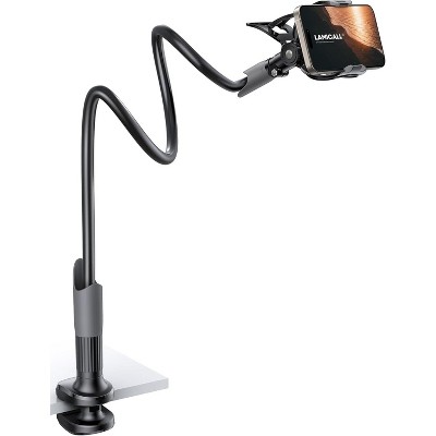 Attop Gooseneck Phone Holder for Bed - Cell Phone Mount Clamp Clip, Overhead Mount for Desk Headboard Bedside, for iPhone 16 & 4-7" Phone