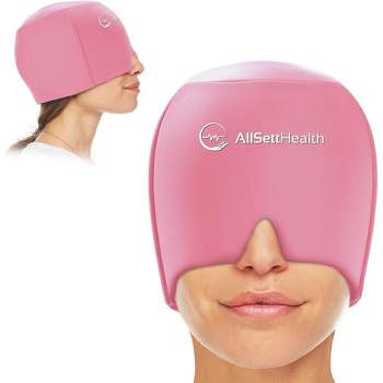 Allsett Health Migraine Relief Cap, One Size Fits All | Hot/Cold Gel Compress, Built in Face and Eye Mask, Hangover, Sinus, and Stress  Relief- Pink