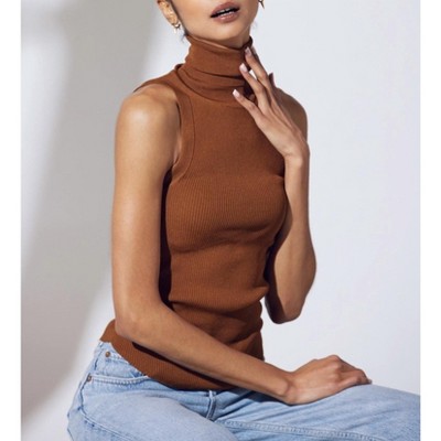Women's NOON RIBBED MODAL-BLEND JERSEY SLEEVELESS TURTLENECK TOP - geel