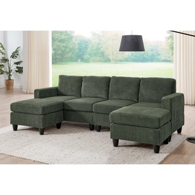 ORRD Modular Corduroy Sectional Sofa with Ottoman, Reversible Chaise Lounge, Removable Cushions for Living Room, Customizable Layout