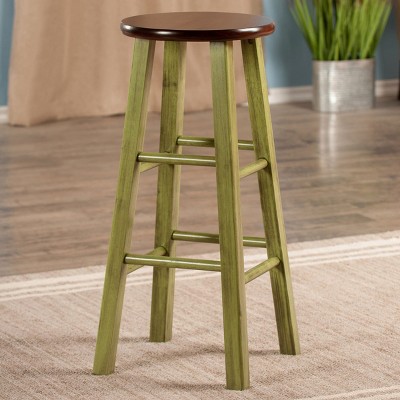 Transitional Rustic Green Wood 29" Backless Bar Stool