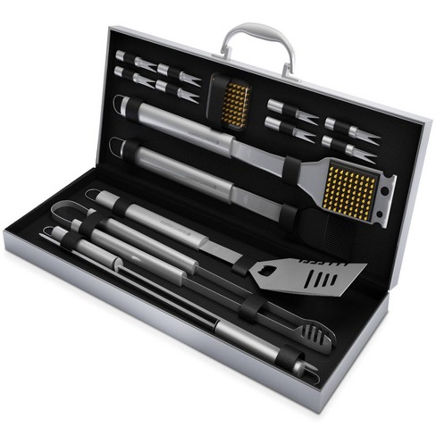BBQ Grill Tool Set, Stainless Steel Barbecue Grilling Accessories with 7  Utensils and Carrying Case, Includes Spatula, Tongs, Knife by Home-Complete