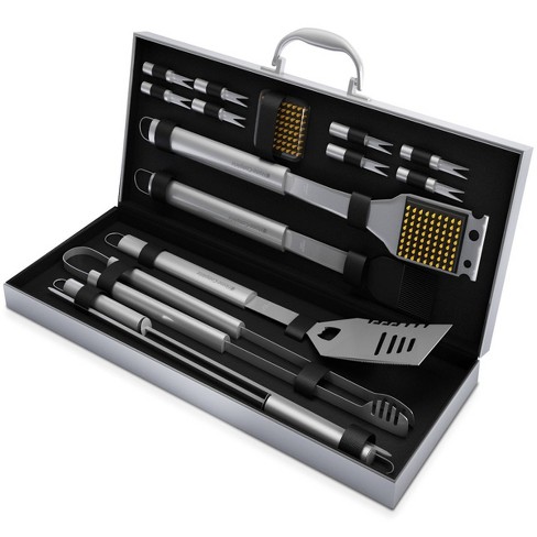 Home-Complete BBQ Grill Tool Set- Stainless Steel Barbecue Grilling Accessories with 7 Utensils and Carrying Case, Includes Spatula, Tongs, Knife