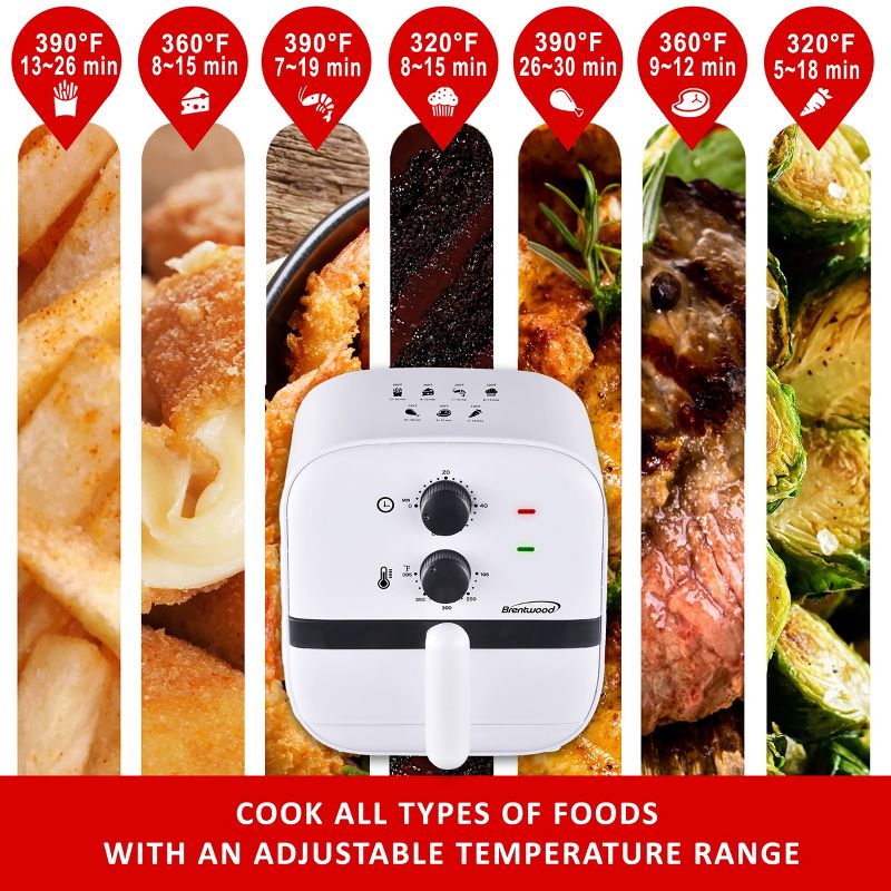 Brentwood 1 Quart Small Electric Air Fryer with 60min Timer and Temp Control in White, 5 of 10