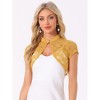 INSPIRE CHIC Women's Lace Stand Collar Pearl Button Short Sleeve Cropped Shrug - 3 of 4