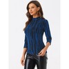 INSPIRE CHIC Women's Party Glitter 3/4 Sleeve Stand Up Neck Shiny Striped Metallic Blouse - 3 of 4
