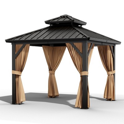 Acekool 10'x10' Hardtop Gazebo for Patio with Netting and Curtains, Metal Roof Canopy Aluminium Frame Permanent Pavilion