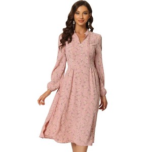 INSPIRE CHIC Women's Floral Print Long Sleeve Back Tie Flowy Midi Boho Dress - 1 of 4