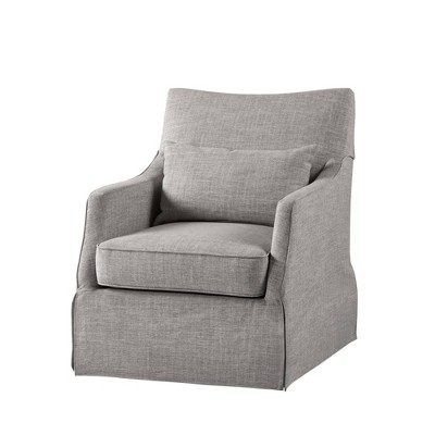 Gray Skirted Swivel Armchair with Lumbar Pillow
