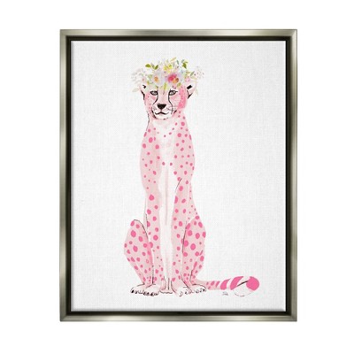 Stupell Industries Pink Leopard Floral Garland Framed Canvas