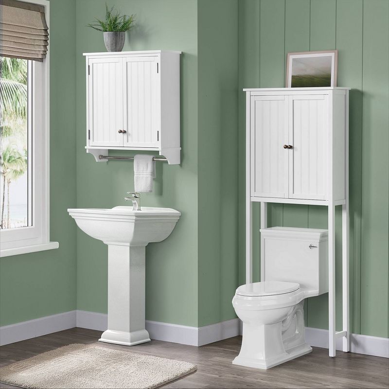 Dover Over the Toilet Hutch Wall Mounted Bathroom Storage Cabinet with Two Doors and Towel Rod White - Alaterre Furniture, 3 of 14