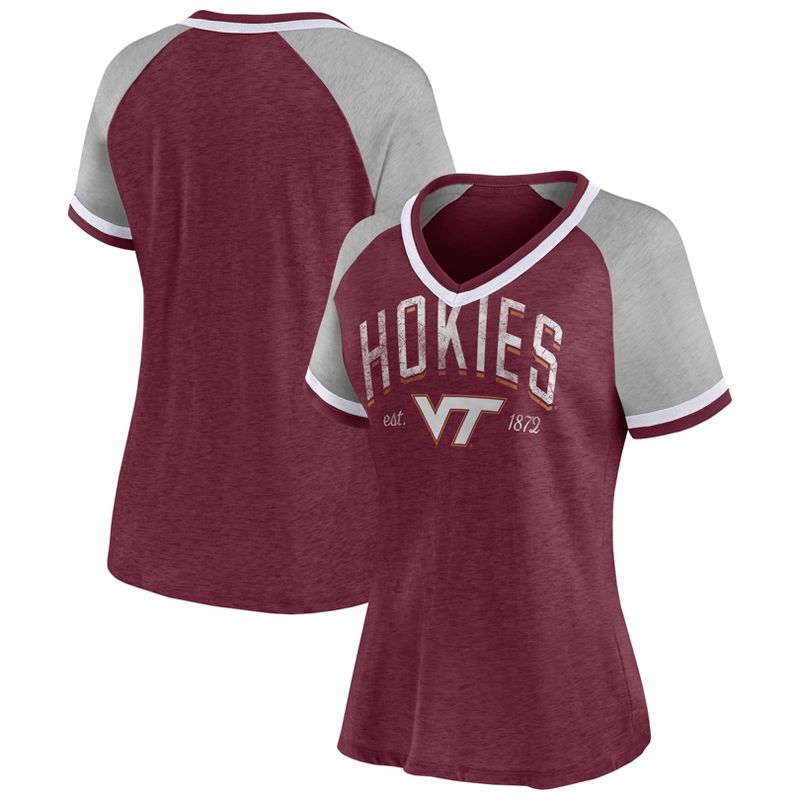 NCAA Virginia Tech Hokies Women&#39;s Gray V-Neck Raglan T-Shirt, 1 of 4
