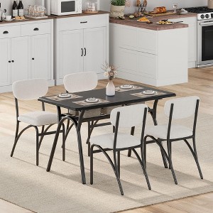 Homhougo 5 Piece Dining Set for Small Spaces, Rectangular Table with Built in Storage Shelf, 4 Luxury Velvet Chairs Black - 1 of 4