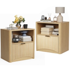 Nightstand Set of 2, 22.8" Wide Fluted Nightstand with Drawer and Storage, Mid Century Modern Nightstand, Fluted Nightstand for Bedroom Sofa Office - 1 of 4