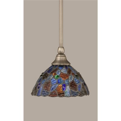Toltec Lighting Any 1 - Light Pendant in  Brushed Nickel with 7" Blue Mosaic Art Glass Shade