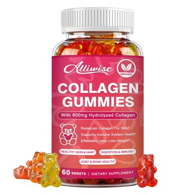 Alliwise Collagen Gummies With Vitamin C Anti Aging Skin Whitening, Joint & bone Support, 60ct
