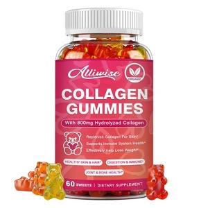 Alliwise Collagen Gummies With Vitamin C Anti Aging Skin Whitening, Joint & bone Support, 60ct - 1 of 4