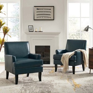 Set of 2 Wooden Upholstered Accent Chair Celadon Armchair| ART OF LIVING DESIGNS - 1 of 4