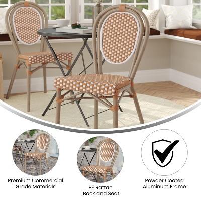 Brown and White Wicker Rattan Outdoor Bistro Chair