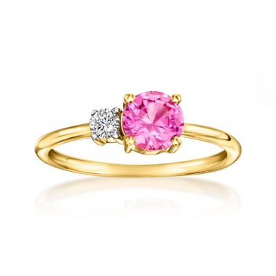 Pure Collection by Ross-Simons 1.00 Carat Lab-Grown Pink Sapphire and .10 Carat Lab-Grown Diamond Ring in 18kt Gold Vermeil