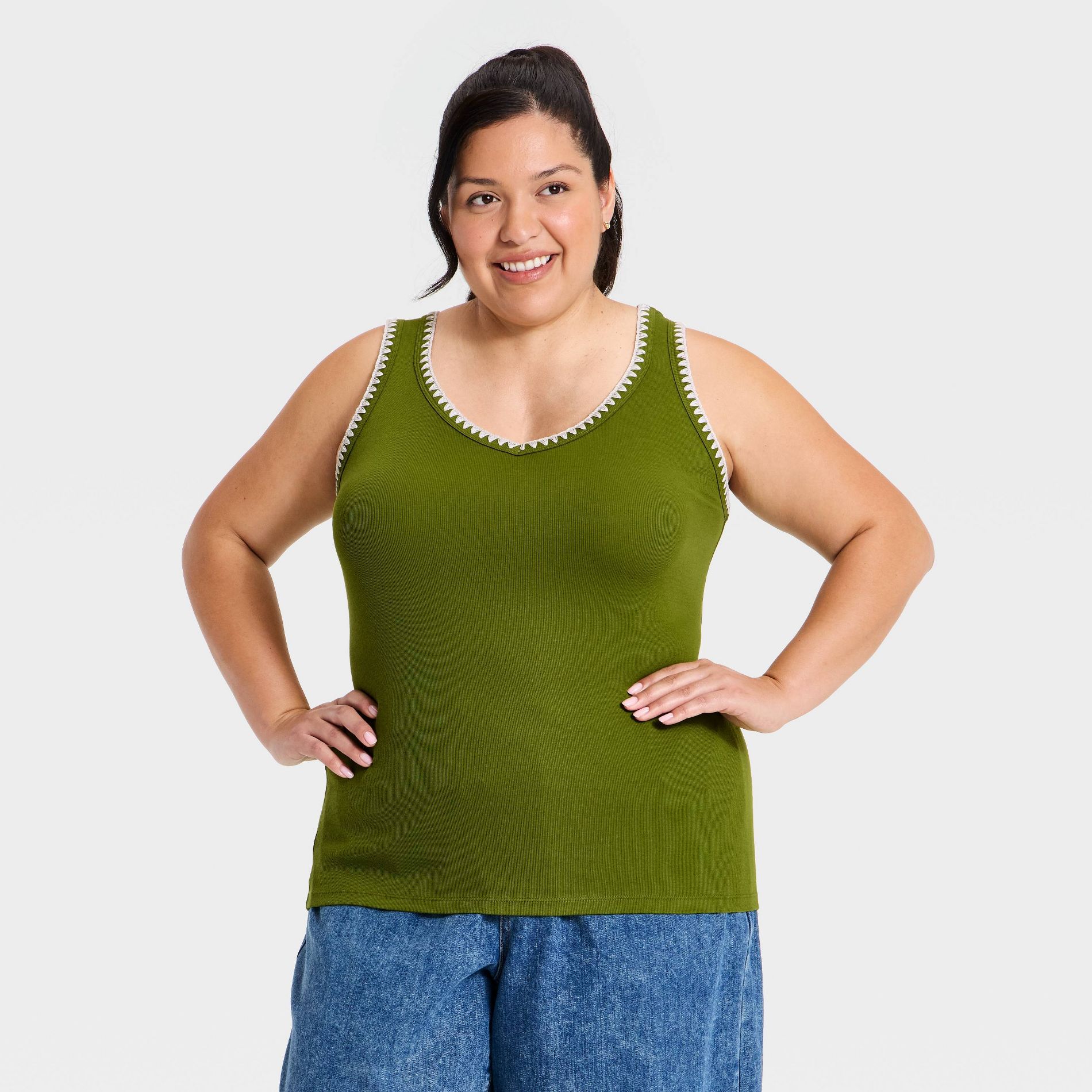 Women's Ribbed Embellished Tank Top - Ava & Viv™