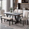VYNXARIA Modern Style 6-piece Dining Table with 4 Chairs & 1 Bench, Table with Marbled Veneers Tabletop and V-shaped Table Legs (White) - 2 of 4