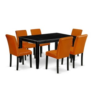 Kitchen Dining Set 7 Piece - Rectangle Table & 6 Faux Leather Chairs - 36x60 Inch - 1 of 4