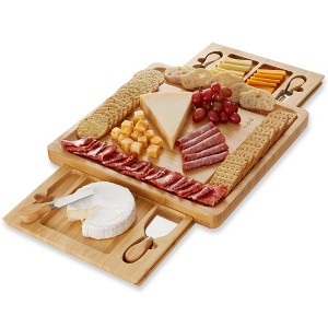 Casafield Bamboo Cheese Cutting Board, Charcuterie Board with Stainless Steel Knives and Slide-Out Snack Trays - 1 of 4