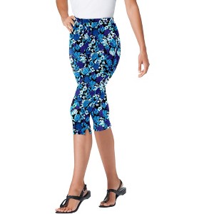 Woman Within Plus Size Stretch Cotton Printed Capri Legging - 1 of 4